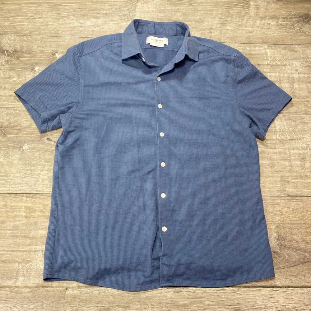 Ministry of Supply Mens Short Sleeve Button Down Shirt Blue Textured Size M